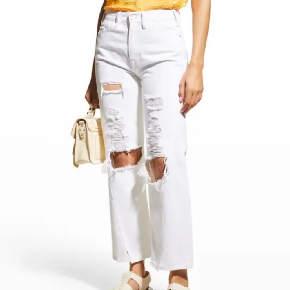 Brand New Frame Denim White Straight Leg Distressed Jeans